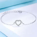 chaîne en argent en forme de coeur romantique, bracelets à breloques en diamant en argent sterling s925 pavé avec un cadeau de bijoux en zircon pour les femmes